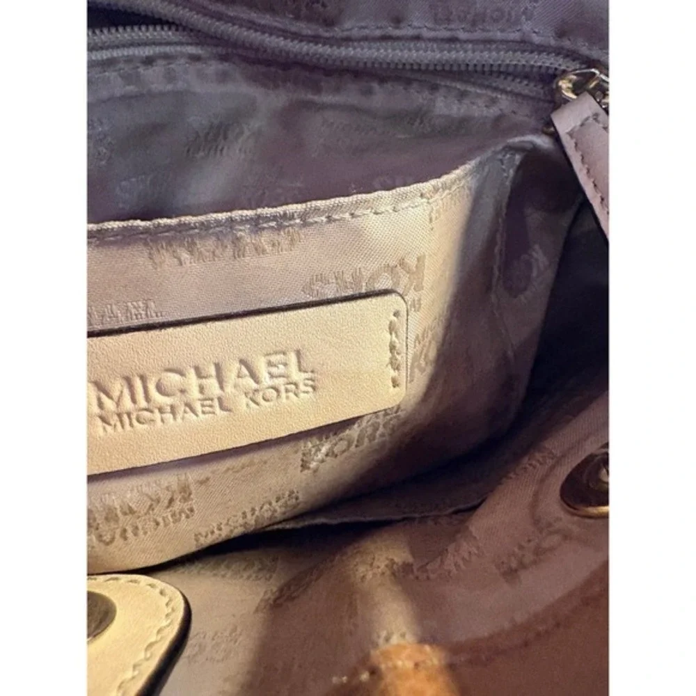 Michael Kors Brown Pebbled Leather Tote Bag Gold Tone MK Charm‎ Shoulder Bag